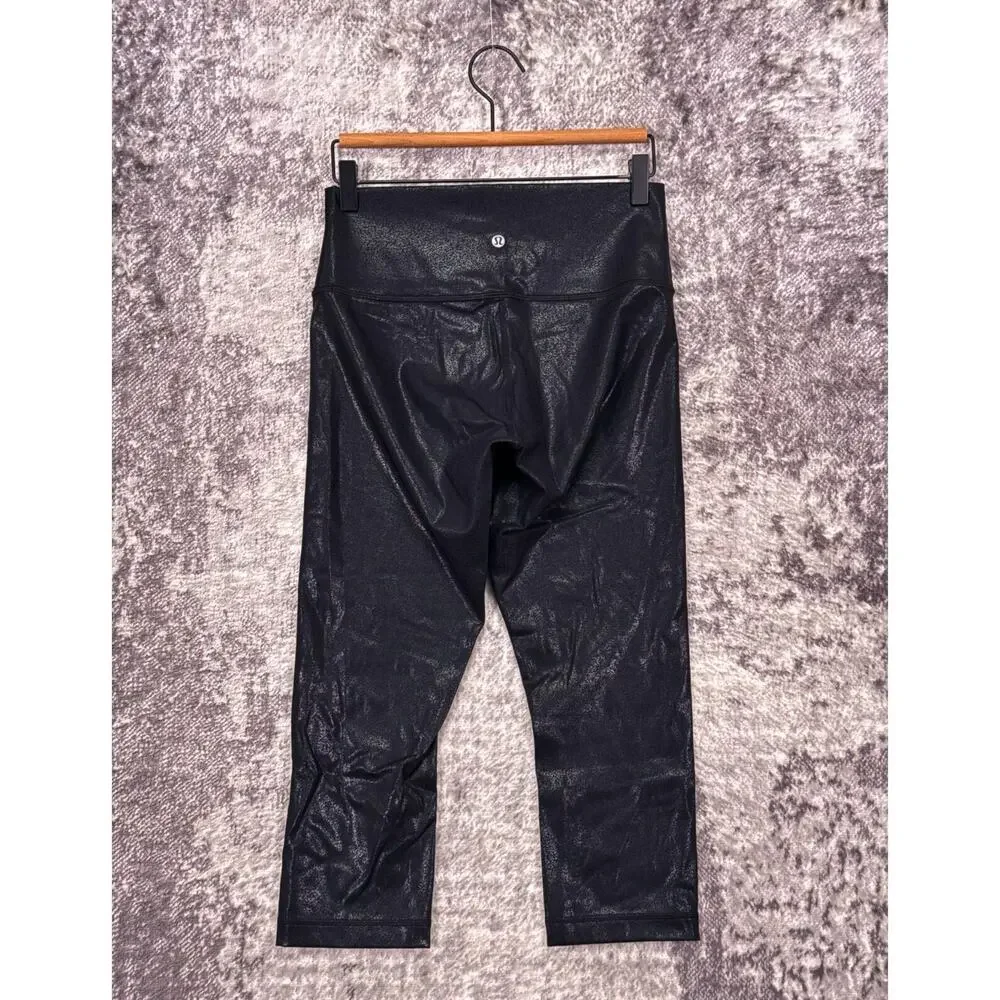 Lululemon Leggings 8 Womens Black Shiny Leather Wunder Under Crop